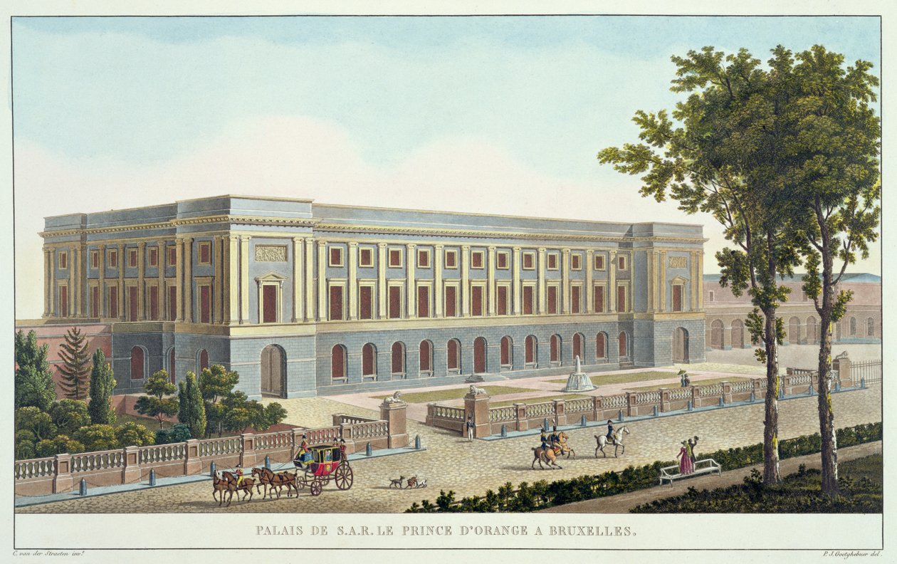 布鲁塞尔奥兰治王子宫殿，由Pierre Jacques Goetghebuer（1788-1866）选择纪念碑，建筑物和荷兰王国最杰出的房屋，由查尔斯范雕刻 作者 皮特·雅克（Goalghebuer）之后