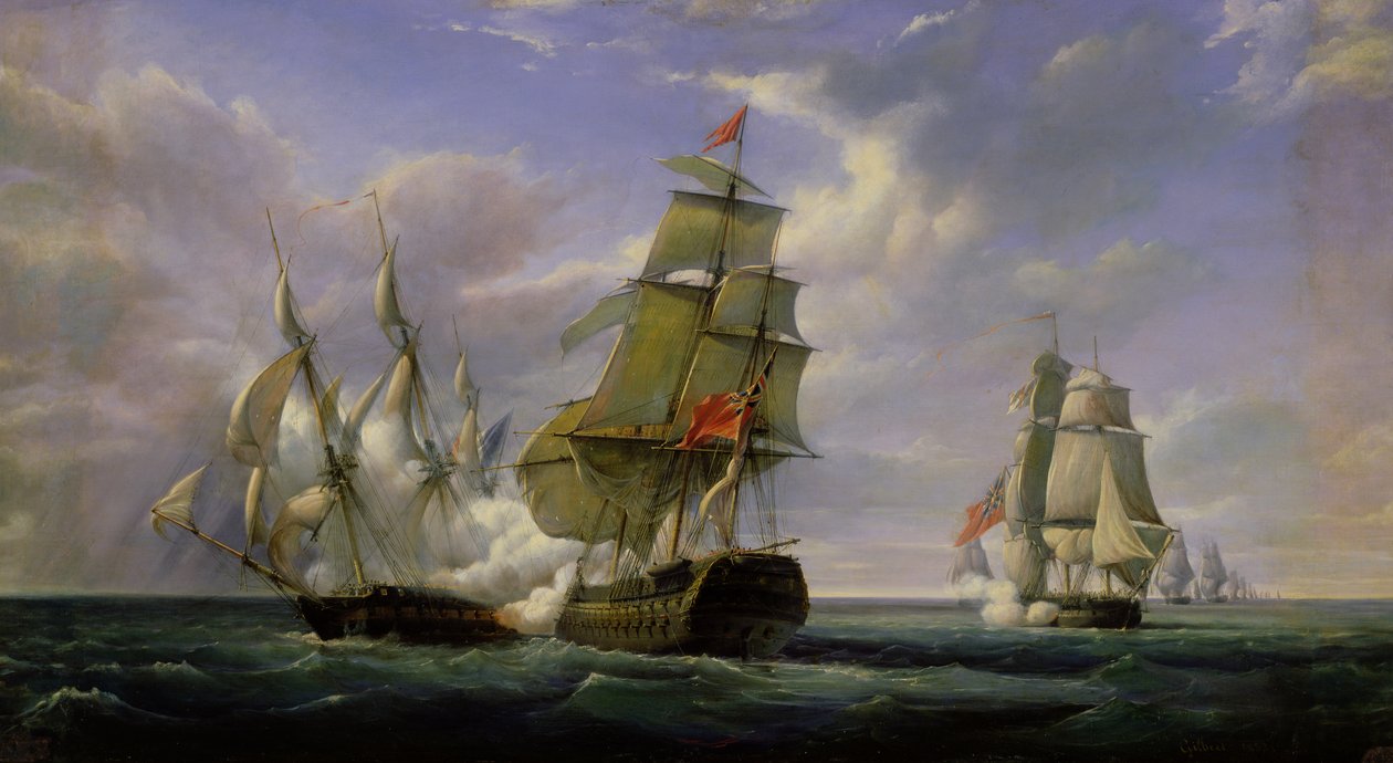 法国护卫舰&39;La Canonniere&39;和英国船只&39;The Tremendous&39;之间的战斗，1806年4月21日，1835年 作者 皮埃尔·朱利安·吉尔伯特