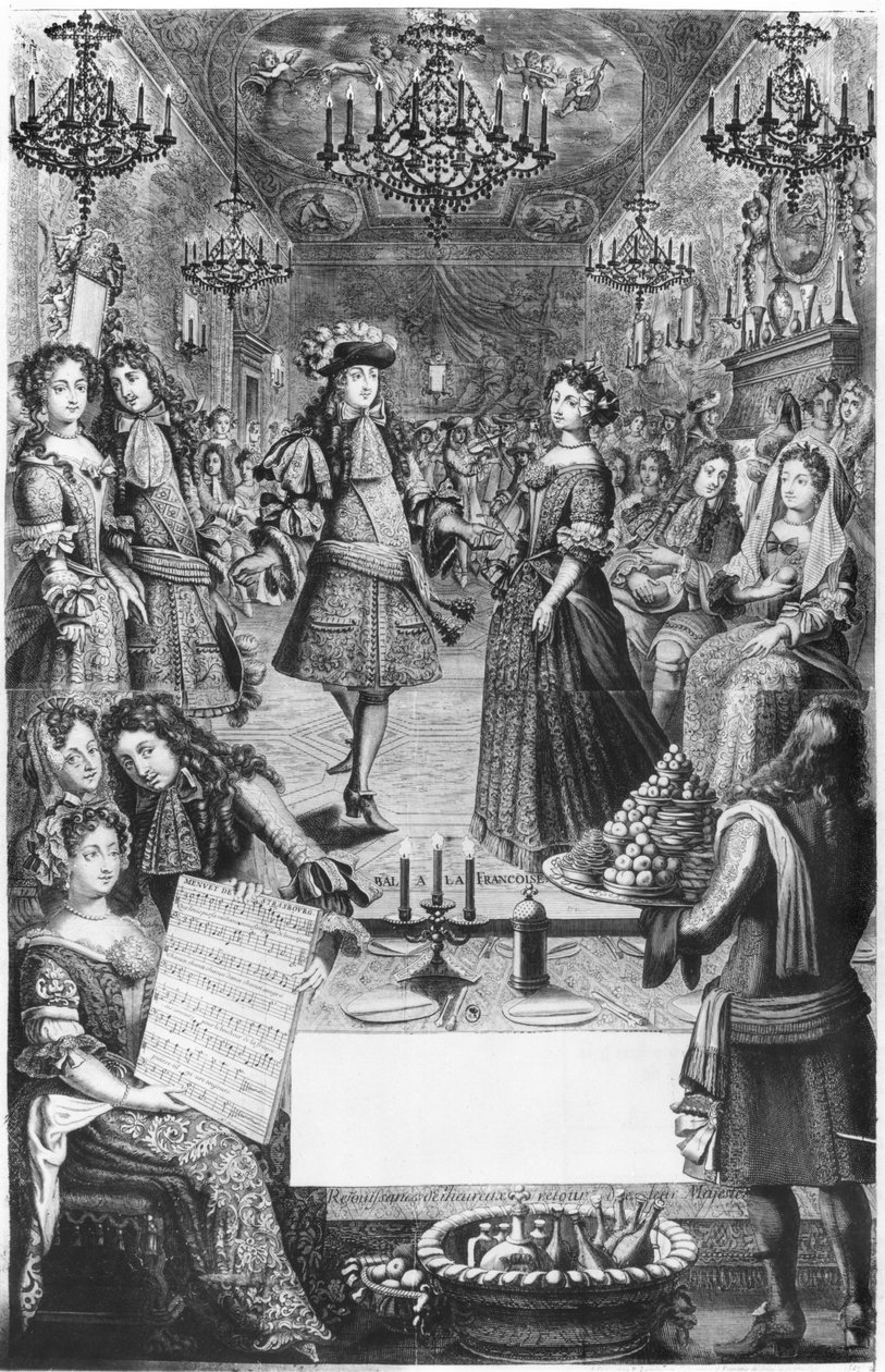 法国舞会，皇家年鉴，由Marc Antoine Charpentier（1634-1704）拍摄的&39;Menuet de Strasbourg&39;评分表1682 作者 皮埃尔·兰德里