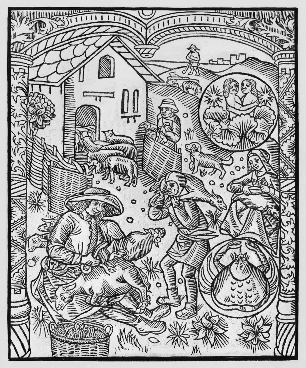 六月，羊剪毛，双子座，来自&39;Almanach des Bergers&39;的插图，1491（xylograph） 作者 皮埃尔·勒·鲁格