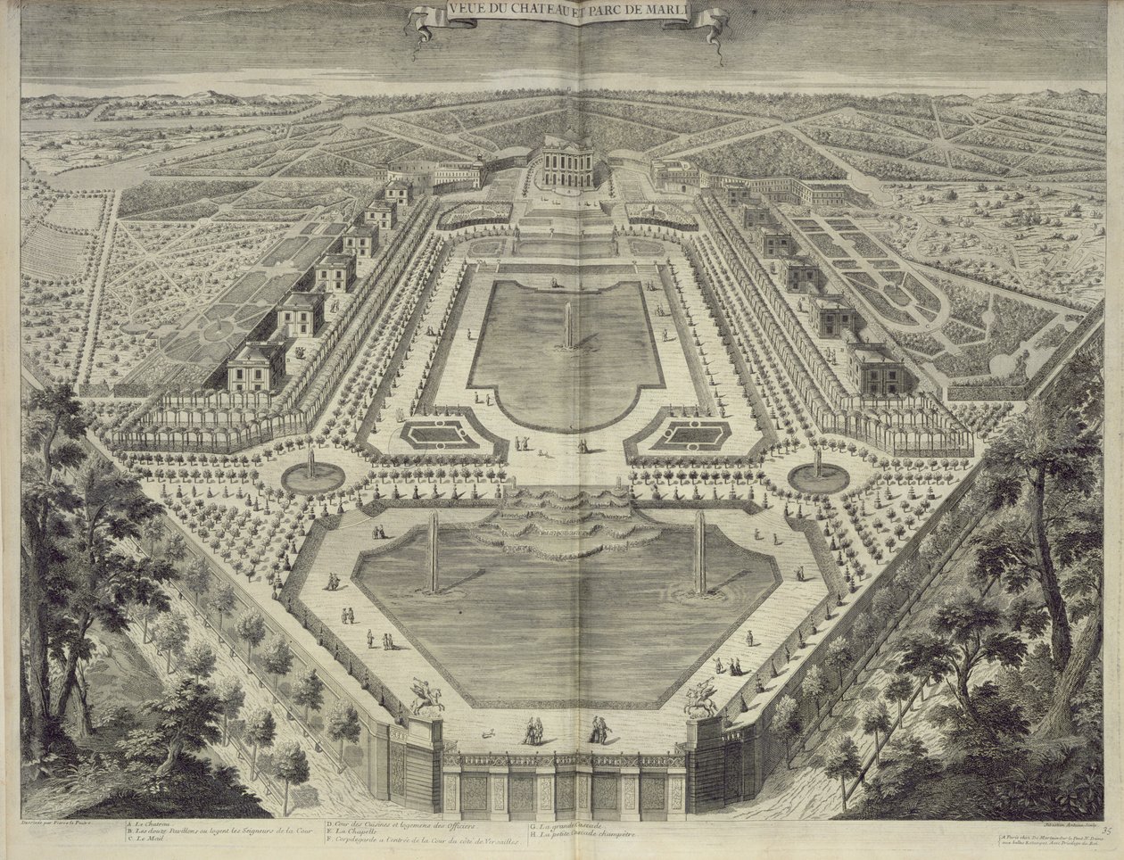 在Marly的城堡和公园的视图，由Sebastian Antoine（1687-p.1761）雕刻，c.1715 作者 皮埃尔·勒帕特雷
