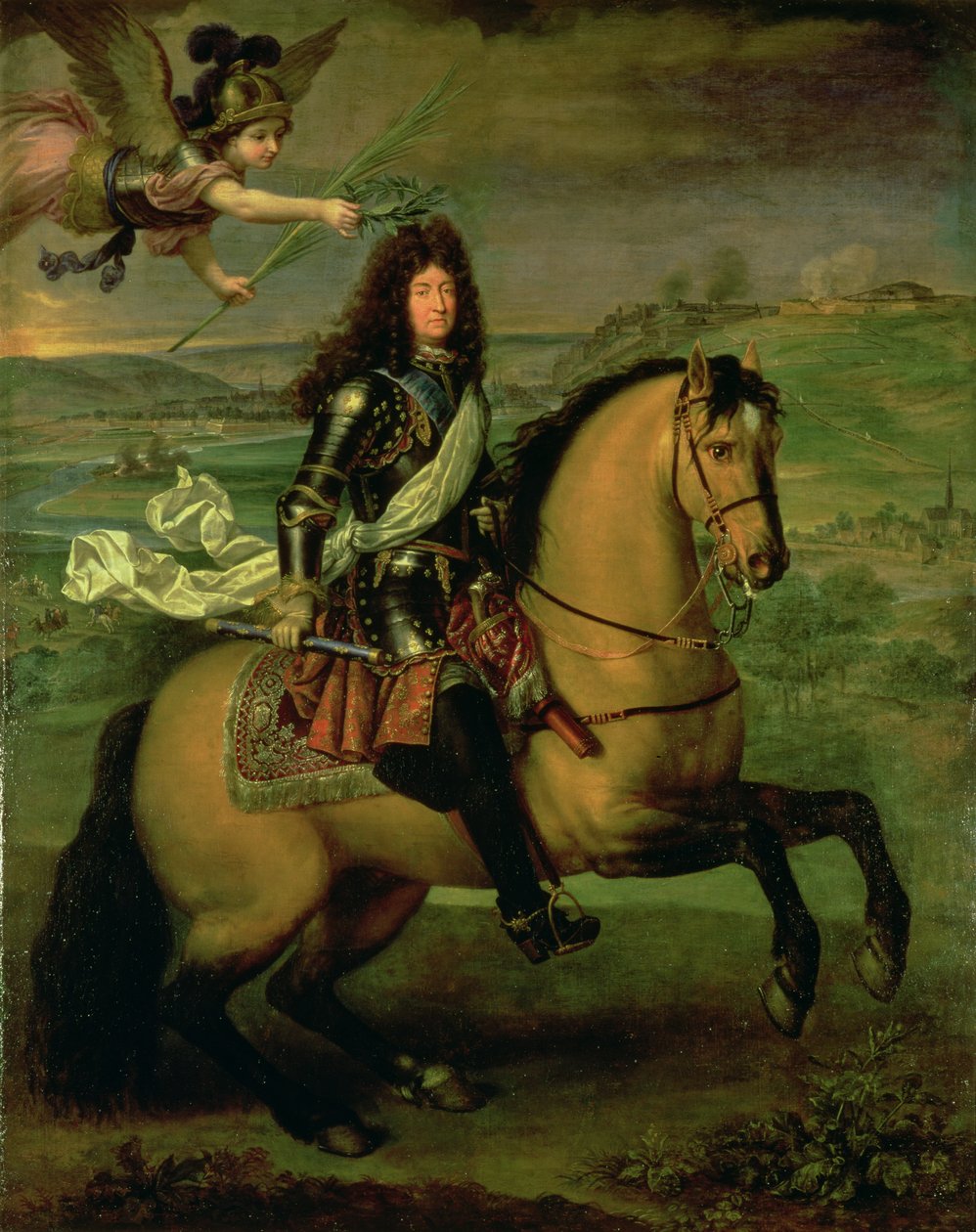 路易十四（1638-1715）的马术肖像由胜利加冕，c.1692 作者 皮埃尔·米尼亚德