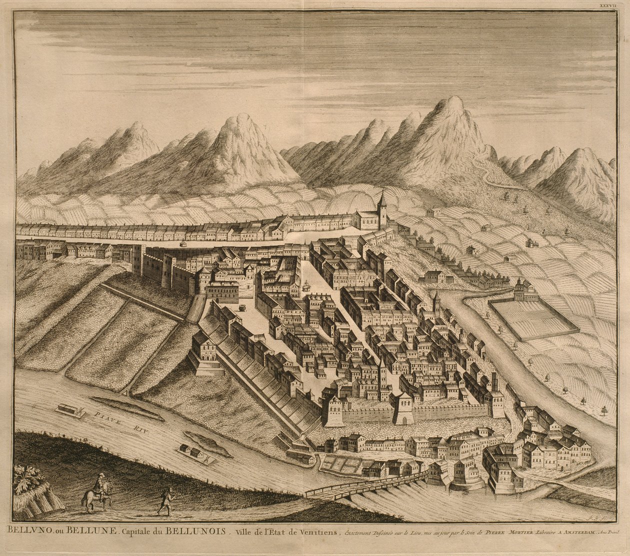 Belluno地图，来自&39;威尼托城市&39;，1704年，由Pierre Mortier在阿姆斯特丹出版 作者 皮埃尔·莫蒂埃