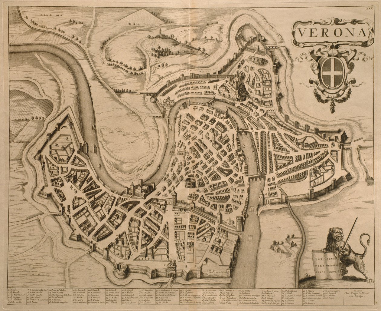 维罗纳地图，来自&39;威尼托城市&39;，1704年，由Pierre Mortier在阿姆斯特丹出版 作者 皮埃尔·莫蒂埃