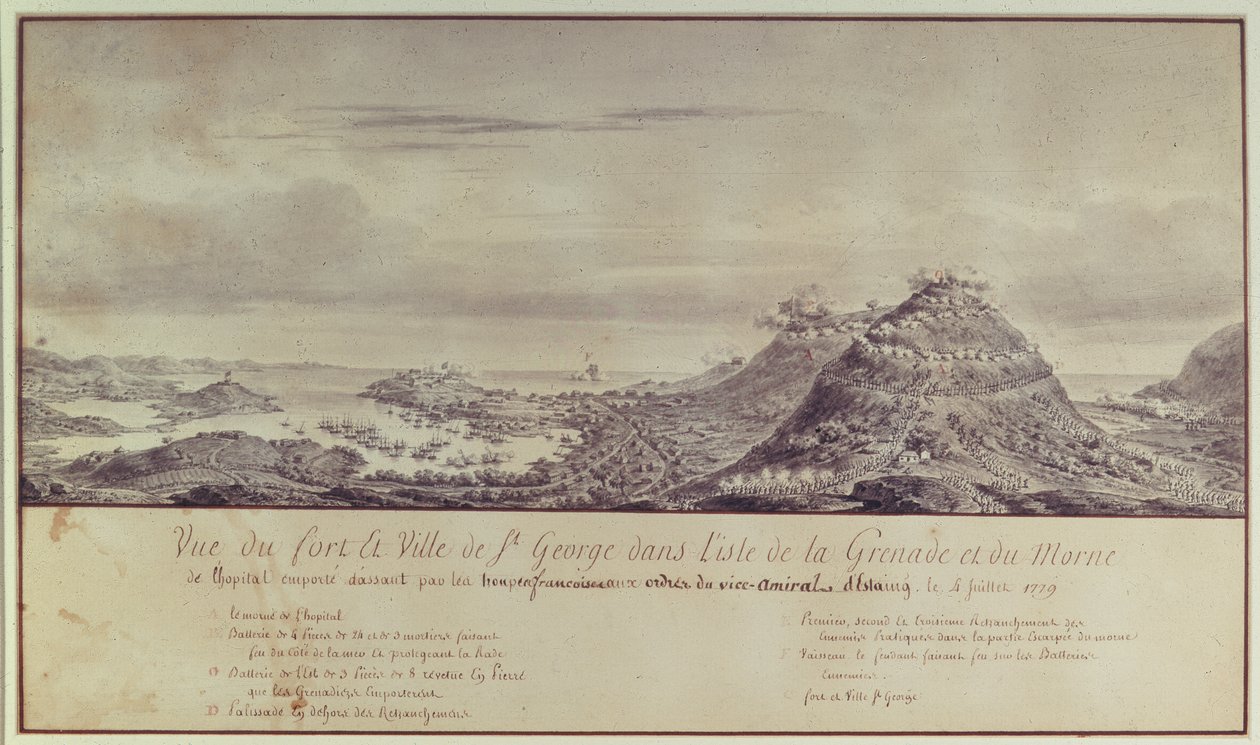 法国夺取格林纳达，1779年（水彩画） 作者 皮埃尔·奥桑（Pierre Ozanne）