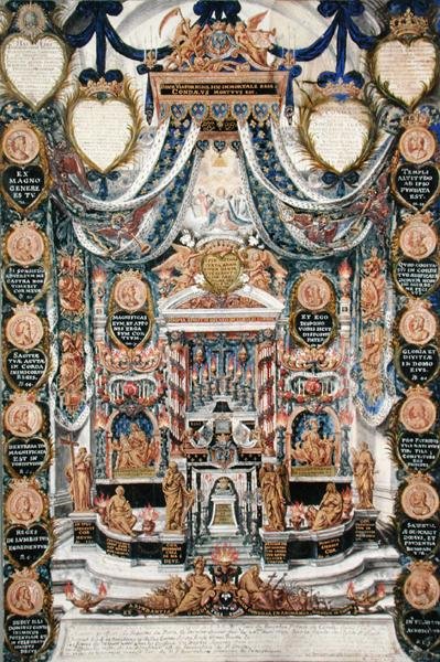 Louis II de Bourbon的心灵葬礼装饰（1621-86）孔德王子，1687年在Saint-Louis-en-LIle教堂 作者 皮埃尔·保罗·塞文