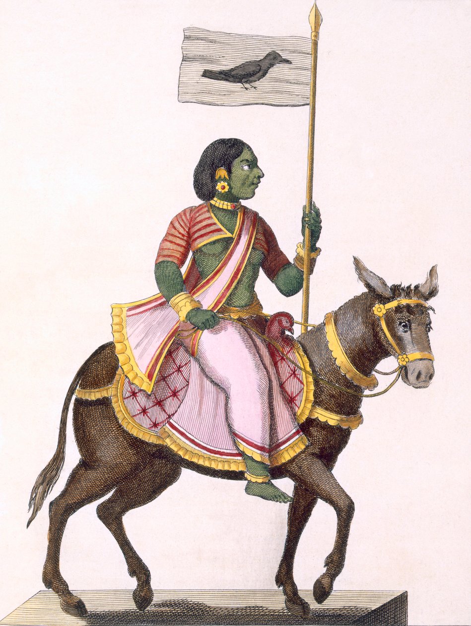 Moudevi，不和谐和悲惨的女神，来自&39;Voyage aux Indes et a la Chine&39;，由Poisson雕刻，1782年（彩色雕刻） 作者 皮埃尔·桑纳拉特