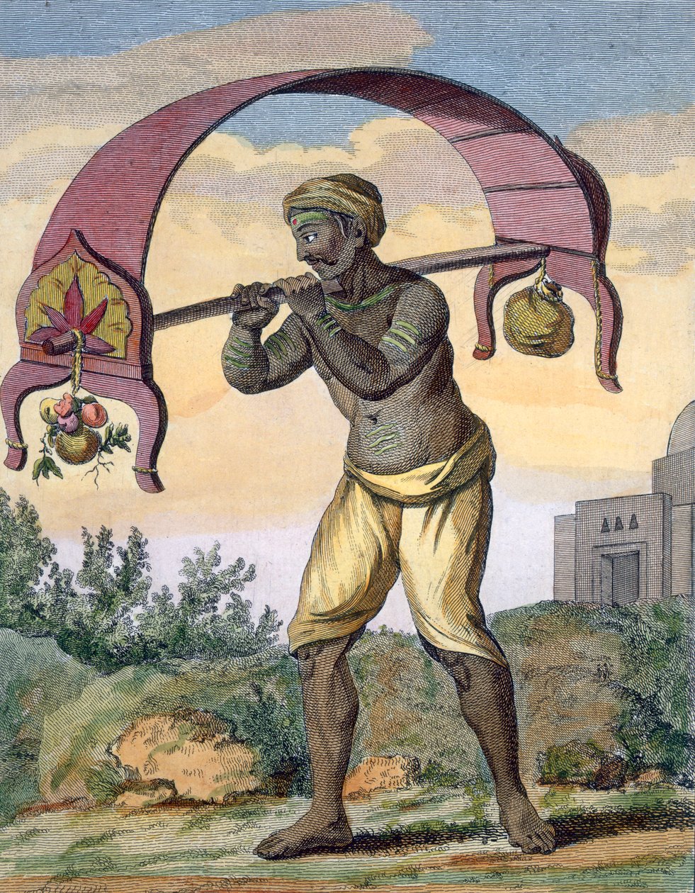 Paeni Caori（宗教奉献者为神灵提供祭品），来自&39;Voyage aux Indes et a la Chine&39;，由Poisson雕刻，1782年（彩色雕刻） 作者 皮埃尔·桑纳拉特