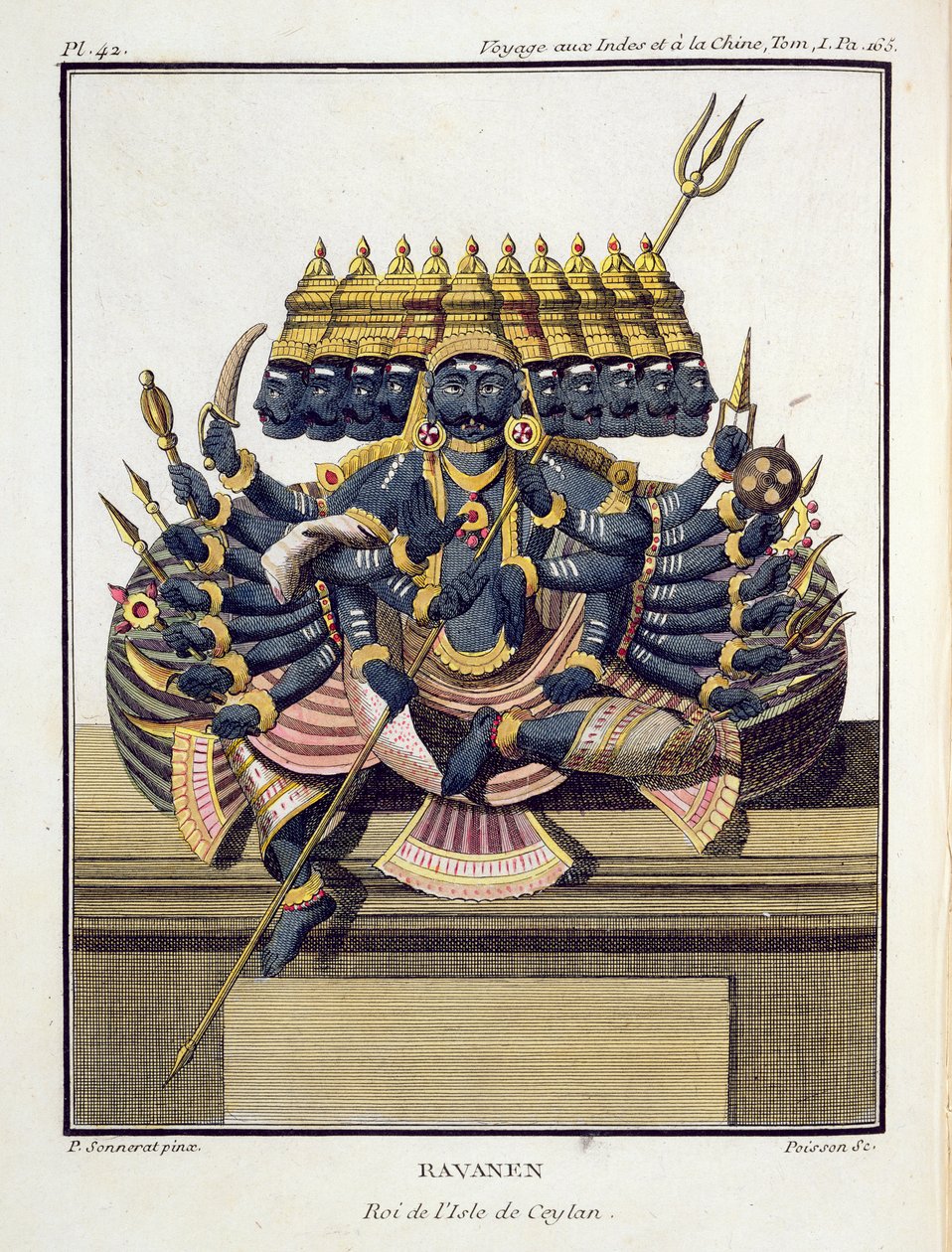 Ravana，锡兰的恶魔王，来自皮埃尔·索内拉特的“印度与中国之旅”，由泊松雕刻，于1782年出版 作者 皮埃尔·桑纳拉特