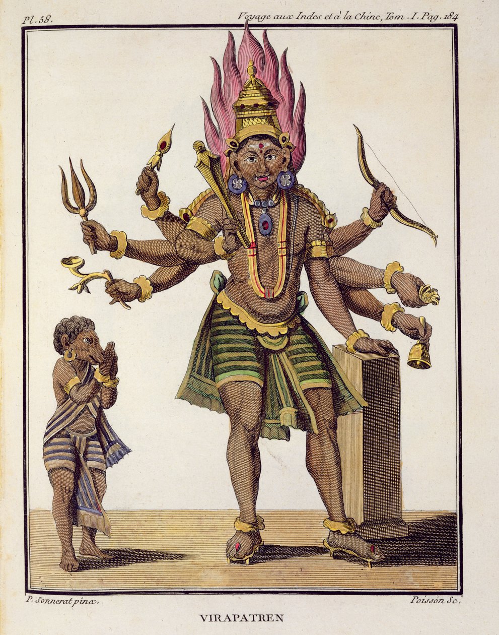 Shiva as Virapatren，Lord with the illform formed Evil Eye，来自Pierre Sonnerat的&39;Voyage aux Indes et a la chine&39;，由Poisson雕刻，1782年出版 作者 皮埃尔·桑纳拉特