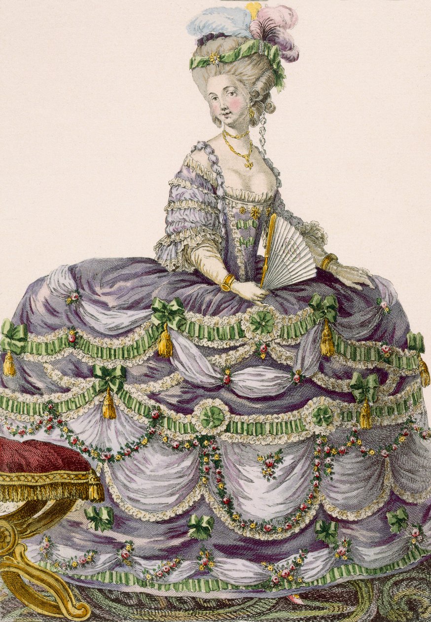 Duchess的晚礼服，由Dupin雕刻而成，来自&39;Galeries des Modes et Costumes Francais&39;的第161号板，1789年 作者 皮埃尔·托马斯·勒克莱尔