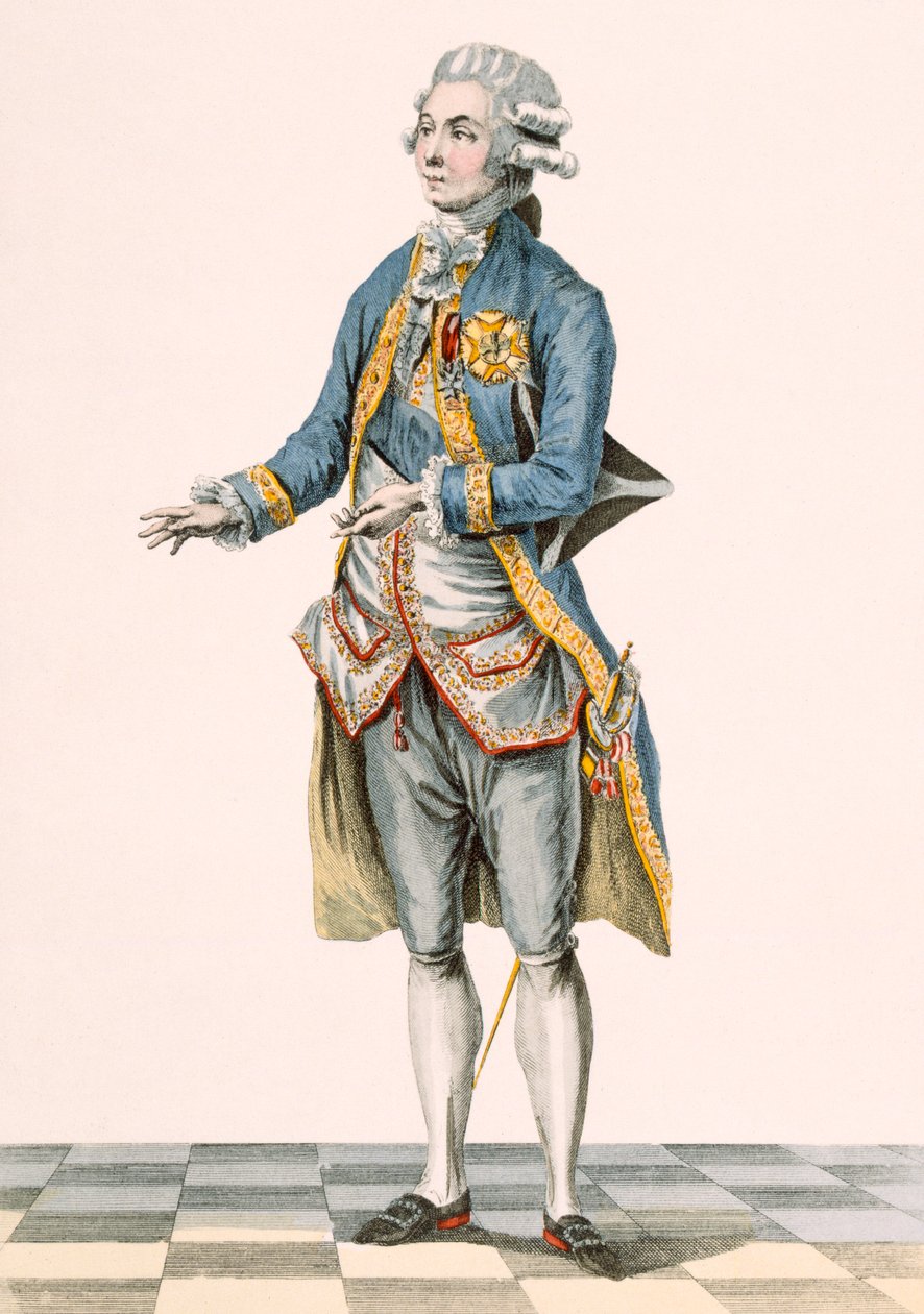 杜克在他的仪式上穿着礼服，由杜宾雕刻，来自&39;Galeries des Modes et Costumes Francais&39;，c.1778-87 作者 皮埃尔·托马斯·勒克莱尔