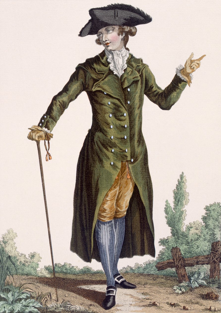 绿色外套的绅士，来自&39;Galeries des Modes et Costumes Francais&39;的板块，c.1778-87 作者 皮埃尔·托马斯·勒克莱尔