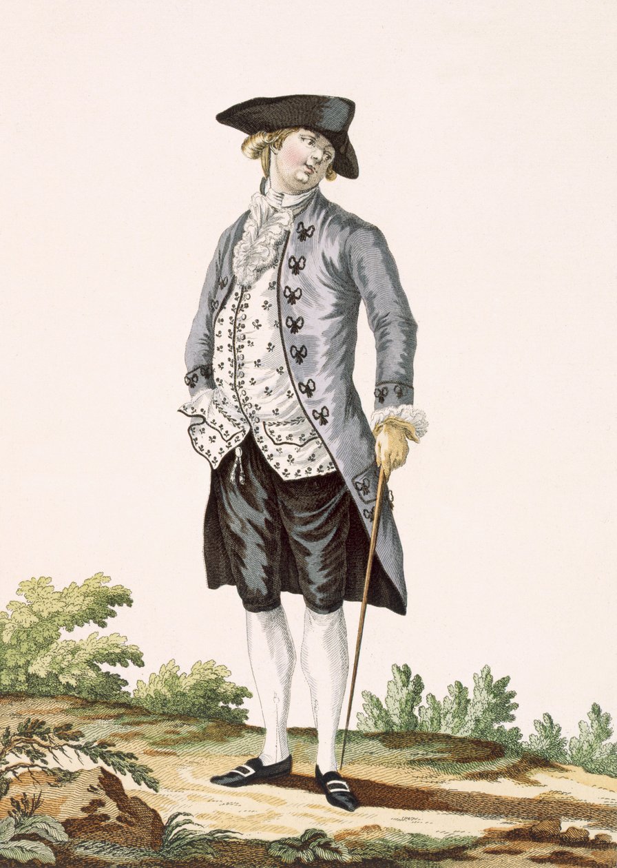 穿着灰色步行服的绅士，由Voysard雕刻，来自&39;Galeries des Modes et Costumes Francais&39;的第162号版，c.1778-87 作者 皮埃尔·托马斯·勒克莱尔
