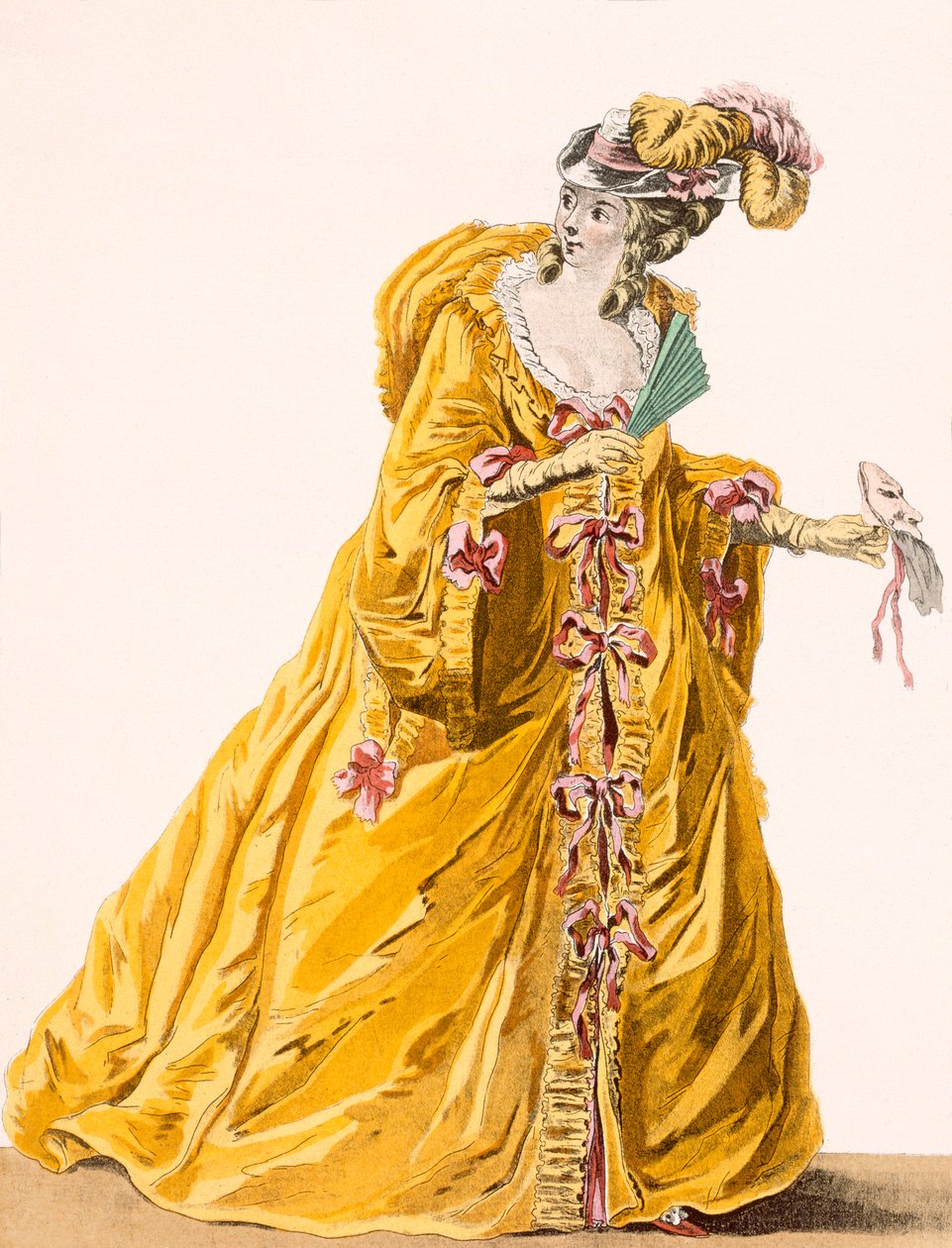 “Grand Domino”连衣裙的女士穿着&39;Bal Matique&39;，由Janninet雕刻，170号板块来自&39;Galeries des Modes et Costumes Francais&39;，c.1778-87 99：衣服;传统服饰 作者 皮埃尔·托马斯·勒克莱尔