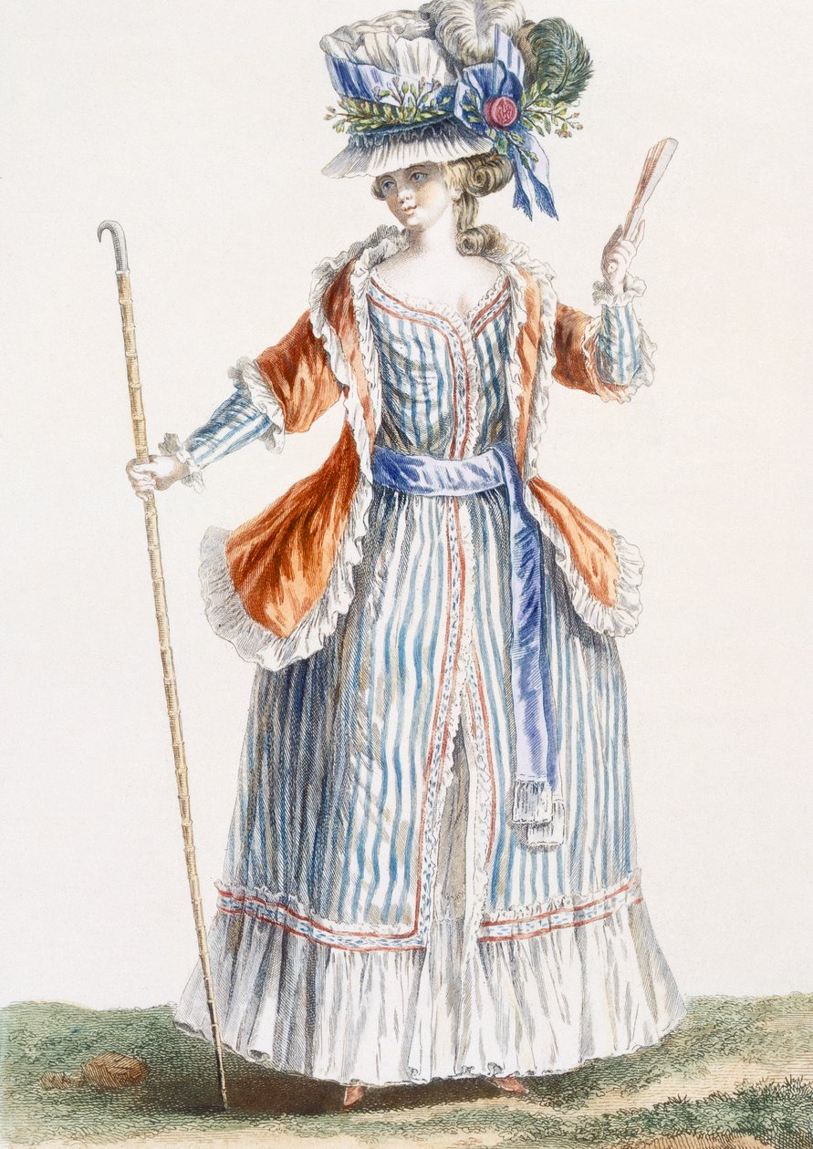 Lady&39;s牧羊人式连衣裙，由Patas雕刻，插图来自&39;Galeries des Modes&39;，1779年 作者 皮埃尔·托马斯·勒克莱尔