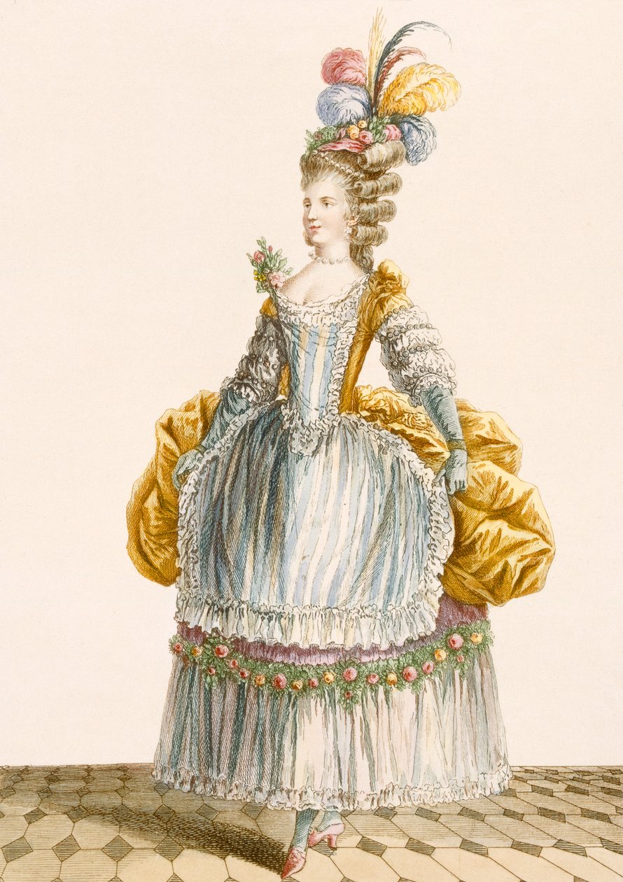 Lady&39;s舞会礼服，由Dupin雕刻，来自&39;Galeries des Modes et Costumes Francais&39;，1778 作者 皮埃尔·托马斯·勒克莱尔