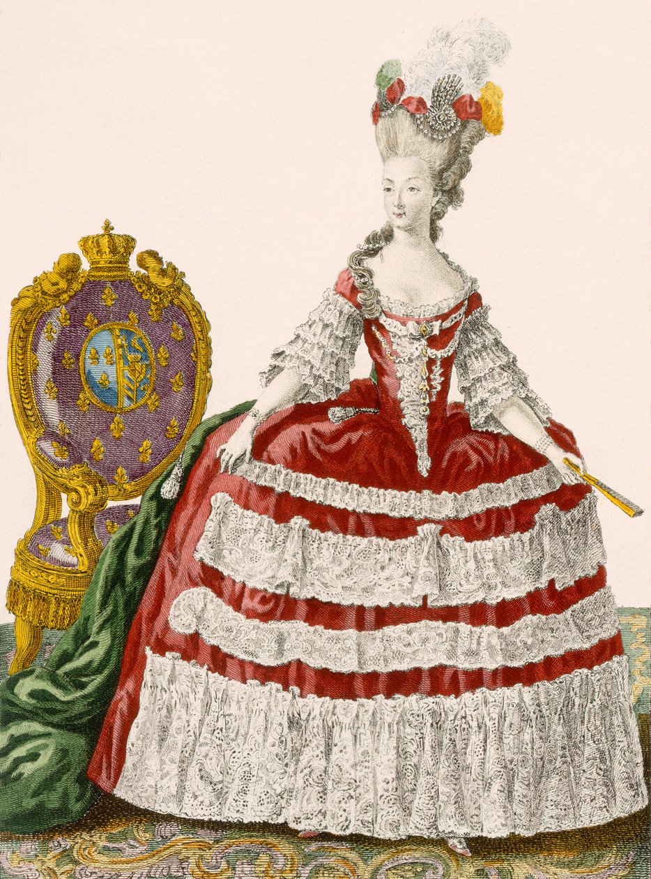 女士的宫廷礼服，黑色的樱桃，由Patas雕刻，第44号版，来自&39;Galeries des Modes et Costumes Francais&39;，c.1778-87 作者 皮埃尔·托马斯·勒克莱尔