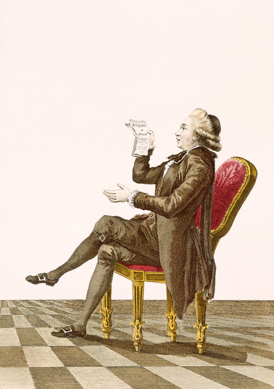 年轻的绅士诗人，由杜宾雕刻而成，来自&39;Galeries des Modes et Costumes Francais&39;的第34号，c.1778-87 作者 皮埃尔·托马斯·勒克莱尔