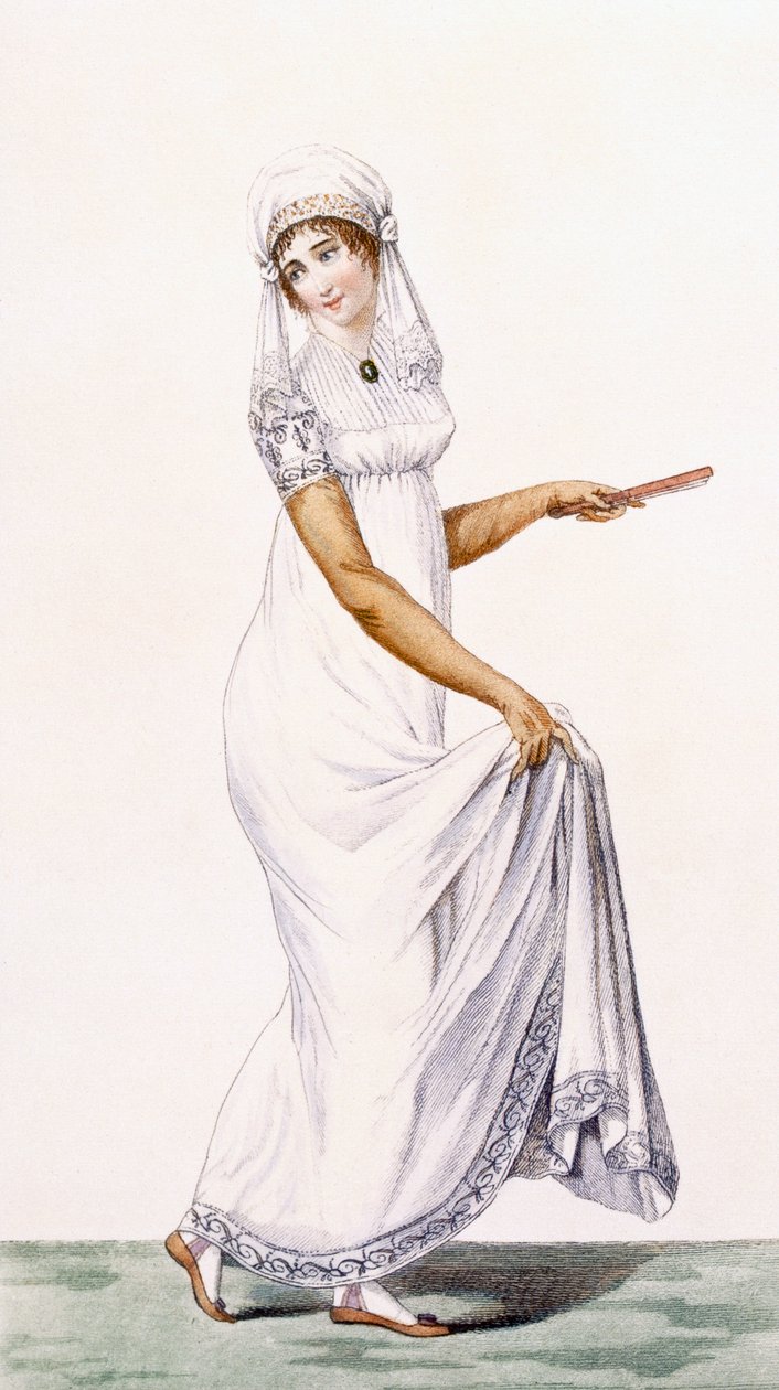 女士简单的白色晚礼服，插图来自&39;Journal des Dames et des Modes&39;，1801 作者 皮埃尔·德拉·迈桑格