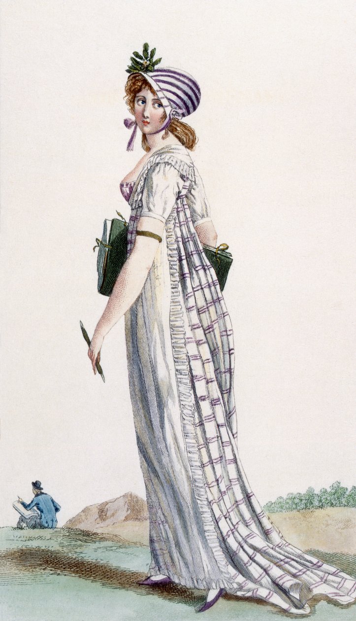 女士步行连衣裙，插图来自&39;Journal des Dames et des Modes&39;，1800 作者 皮埃尔·德拉·迈桑格