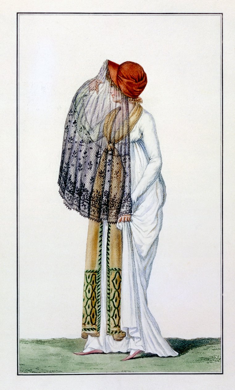 1799年Journal des Dames的面纱女士日礼服 作者 皮埃尔·德拉·迈桑格