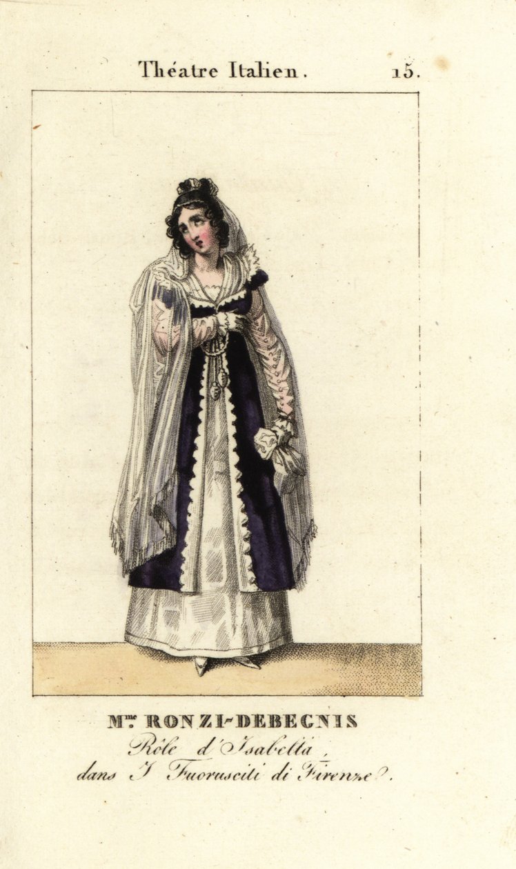 Mme. Ronzi-Debegnis in I Fuoruscit di Firenze, Theatre Italien, ,1819 (engraving) 作者 皮埃尔·查尔斯·巴奎