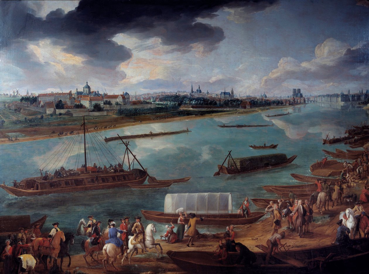 巴黎的看法，采取在1716年从Quai de la Rapee船的细节在塞纳河上。皮埃尔·丹尼斯·马丁绘画 作者 皮埃尔·丹尼斯·马丁
