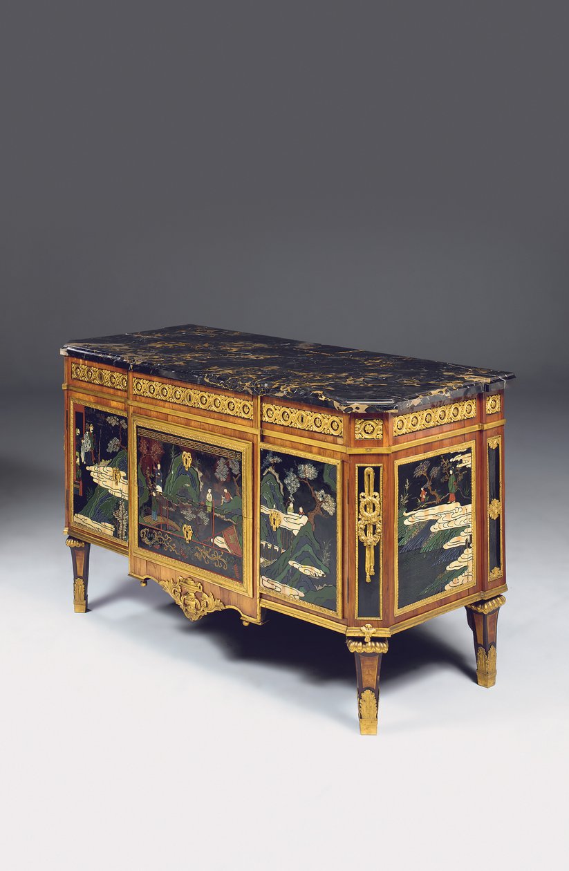路易十六（Louis XVI）的前座式洗手间为万塔，17世纪末-18世纪初的漆（ormolu，郁金香木和中国coromandel） 作者 皮埃尔·哈里·梅森