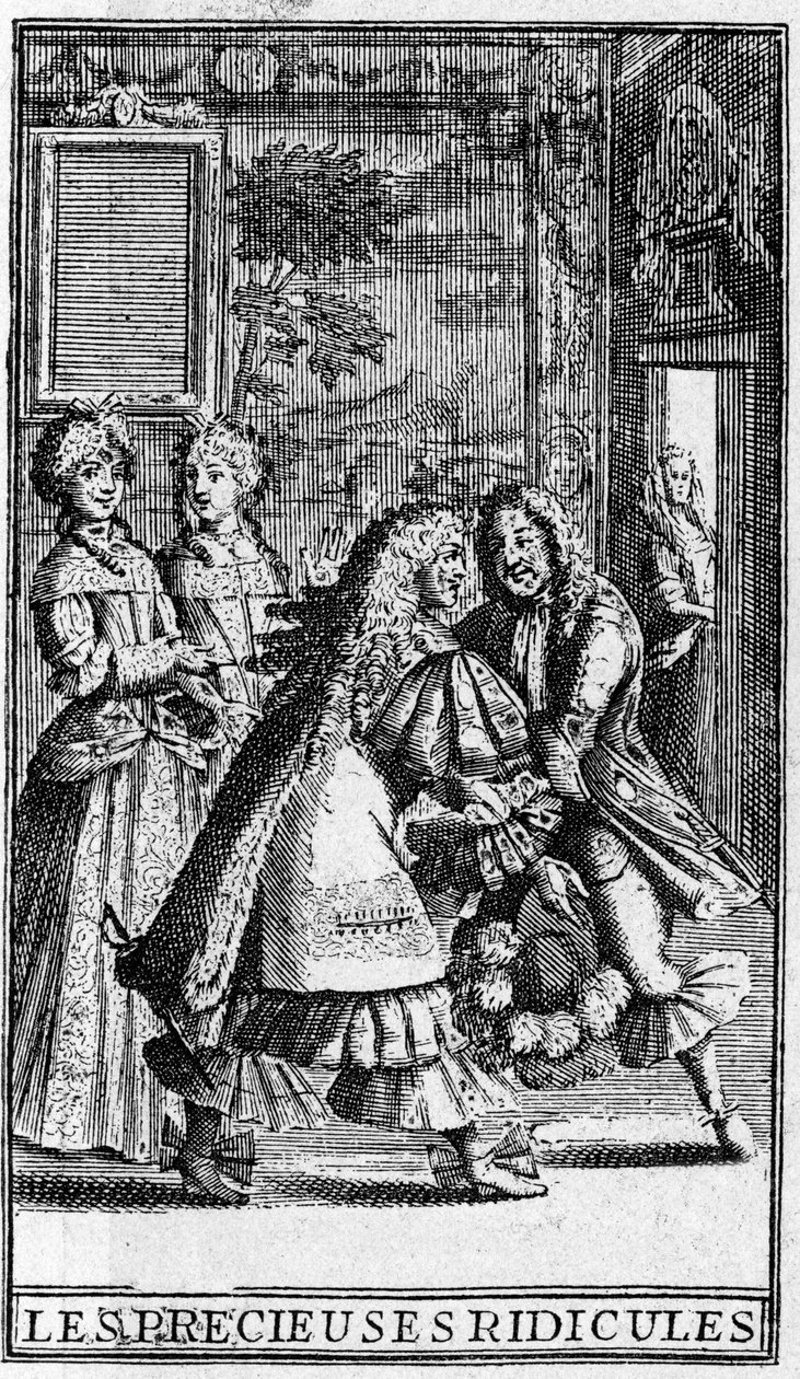 Les Precieuses ridicules de Moliere (Affected Young Ladies) 皮埃尔-布里萨为1682年版所作的版画。 作者 皮埃尔（之后）布里萨特
