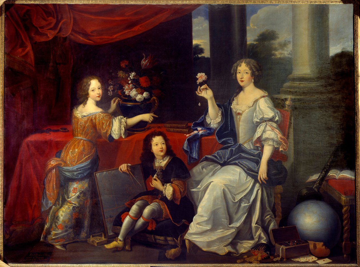 Portrait of Louise Francoise de la Baume le Blanc, Duchess de la Valliere (Madame de La Valliere) (1644-1710), favorite of Louis XIV and her children Mademoiselle de Blois and the Count of Vermandois painting by Pierre mignard (1612-1695). 17th century Sun 作者 皮埃尔（后）米尼亚德