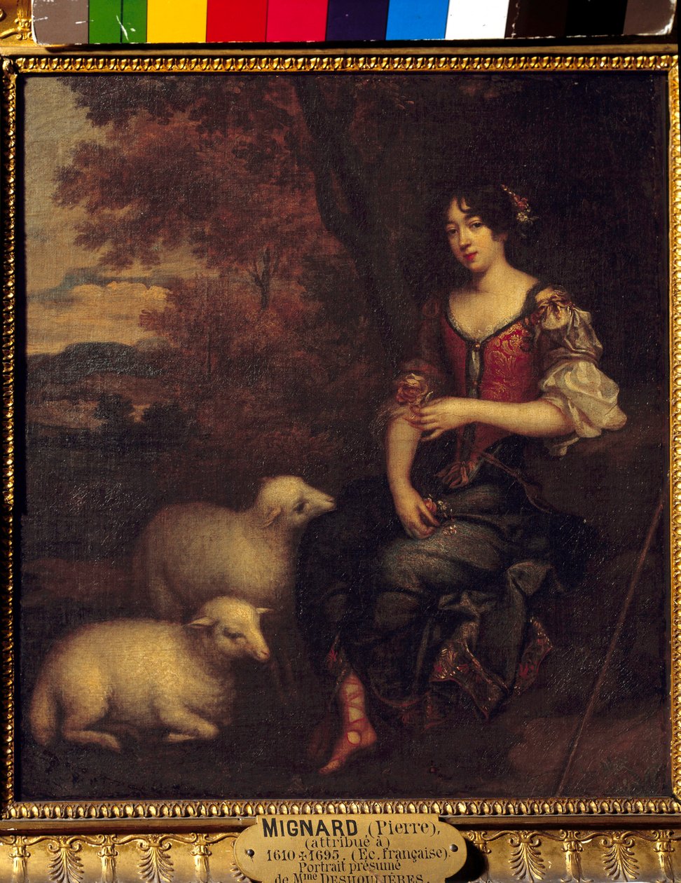 Deshoulieres 夫人的全长肖像，Antoinette Ligier de La garde（1637-1694）诗人绘画归功于 Pierre Mignard（1612-1695）17 世纪的太阳。 0.4x0.44 m 尚蒂伊，孔德博物馆 作者 皮埃尔（来）麦格纳德