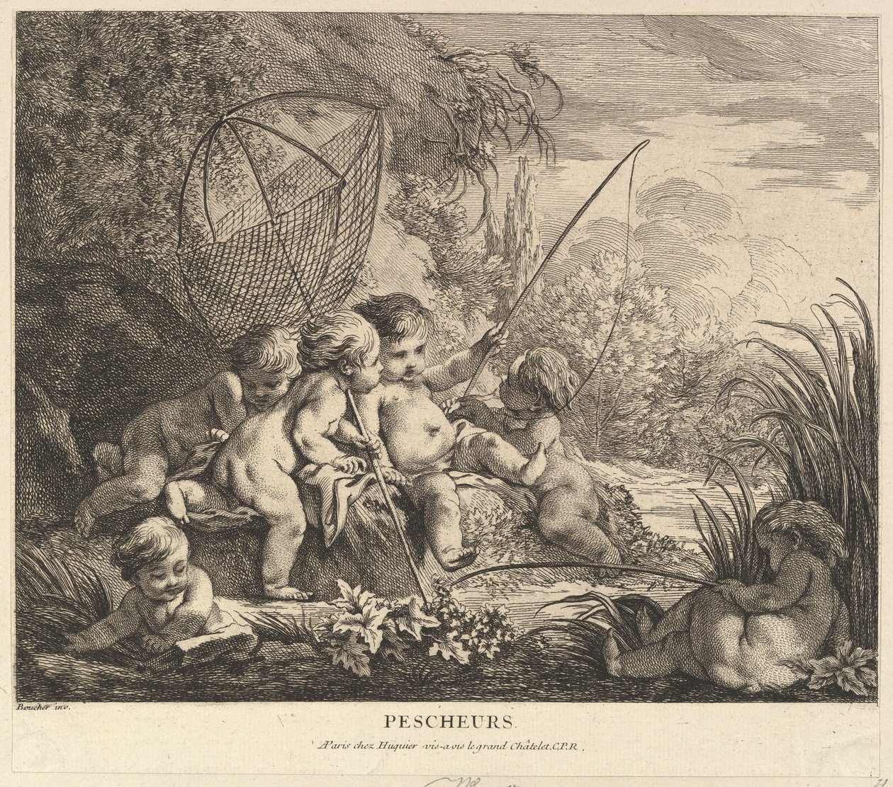 儿童钓鱼，约。 1738。 作者 皮埃尔·亚历山大·艾夫林