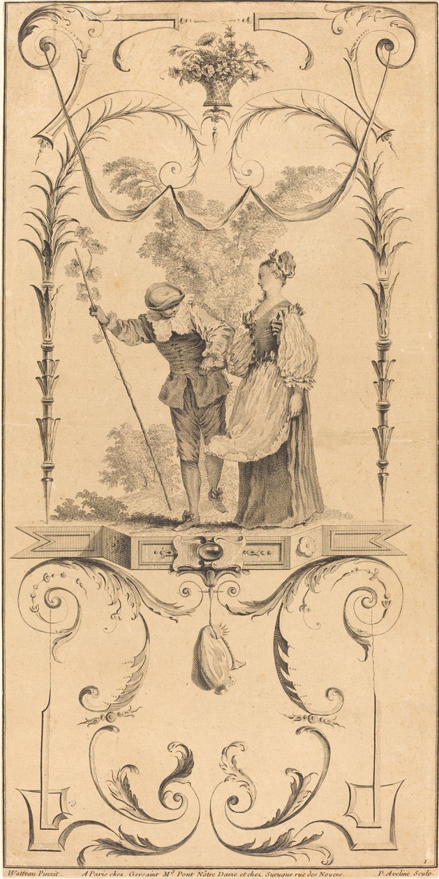 牧羊人和牧羊女（？） 作者 皮埃尔·亚历山大·艾芙琳 (Pierre Alexandre Aveline) 仿照安托万·华托 (Antoine Watteau)