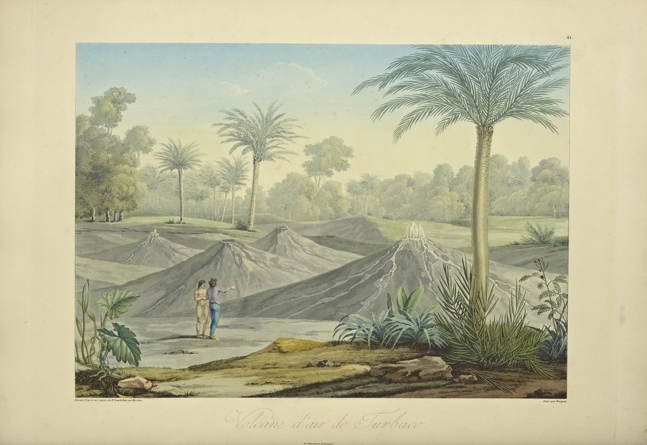 图尔瓦科的空气火山，由Bouquet雕刻，插图来自Alexander von Humboldt和Aime Bonpland的《Vues des Cordillères et Monumens des Peuples Indigènes de l