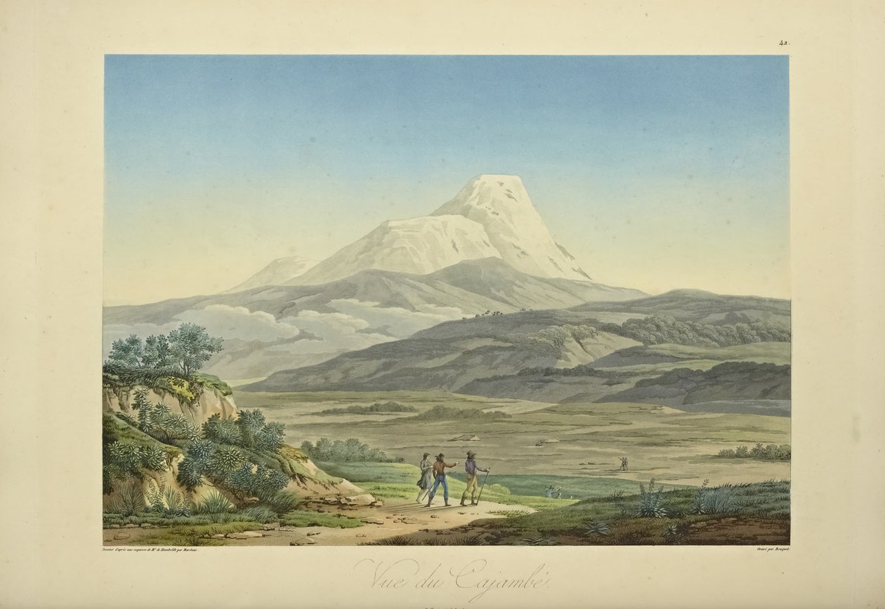 Cajambe景观，由Bouquet雕刻，插图来自Alexander von Humboldt和Aime Bonpland的《Vues des Cordillères et Monumens des Peuples Indigènes de l