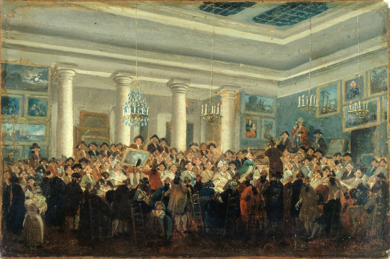 Vente publique de tableaux 公开出售绘画，约1785年。 作者 皮埃尔·安托万·德马奇