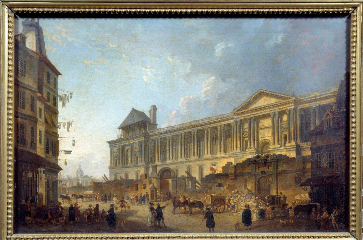 卢浮宫街景柱廊与卢浮宫前的建筑工地。 Pierre Antoine Demachy (1723-1807) 1772 年的绘画 作者 皮埃尔·安托万·德马奇