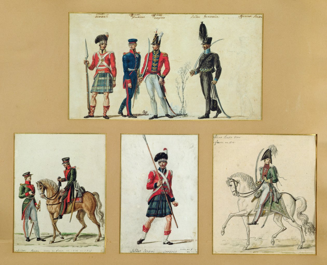 1814年苏格兰士兵和普鲁士，英国，汉诺威和俄罗斯军官的制服 作者 皮埃尔·安托万·莱苏厄