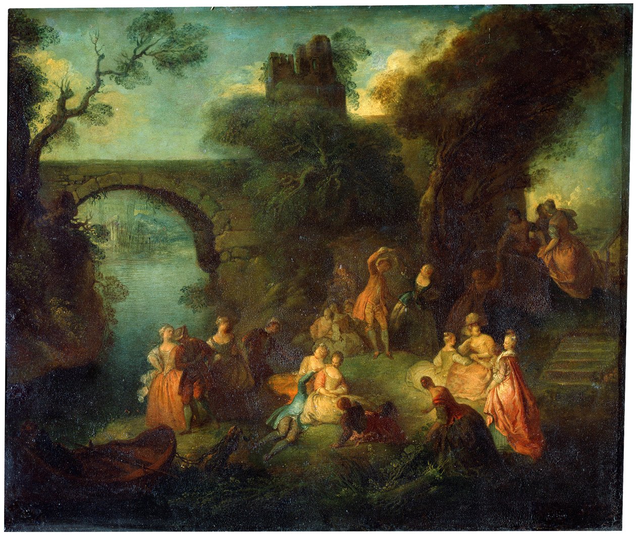 在河上跳舞（c1720-1730）。 作者 皮埃尔·安托万·奎拉德