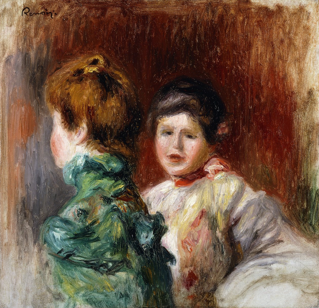 两个女人的头像素描；素描，两位女负责人，1895年 作者 皮埃尔·奥古斯特·雷诺阿