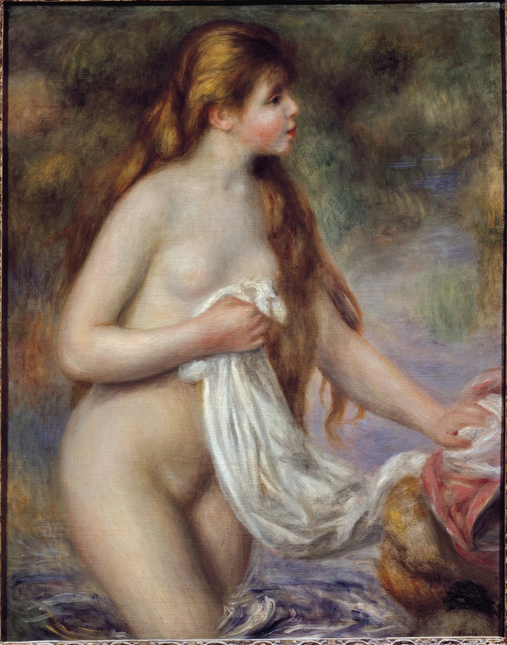 长发沐浴者（布面油画，约 1895 年） 作者 皮埃尔·奥古斯特·雷诺阿
