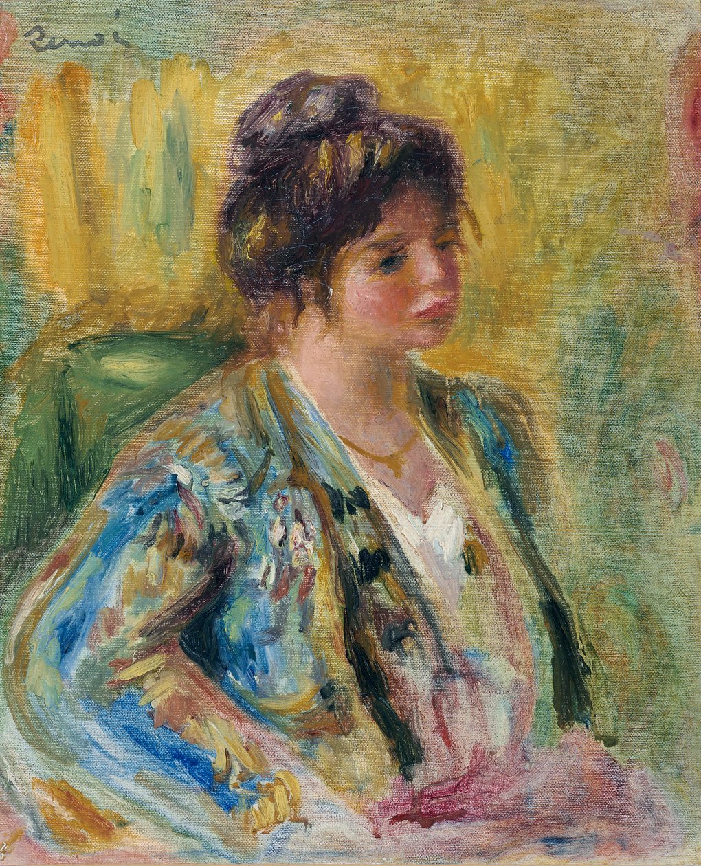 妇女的半身像东方服装，c。 1895年 作者 皮埃尔·奥古斯特·雷诺阿