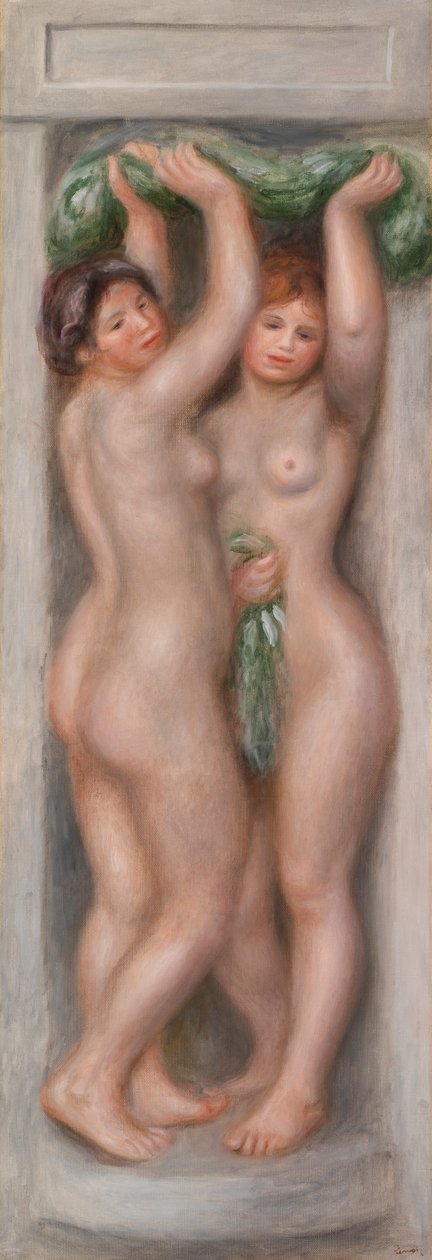 莸（Caryatids）；又称 Deux baigneuses（装饰板） 作者 皮埃尔·奥古斯特·雷诺阿