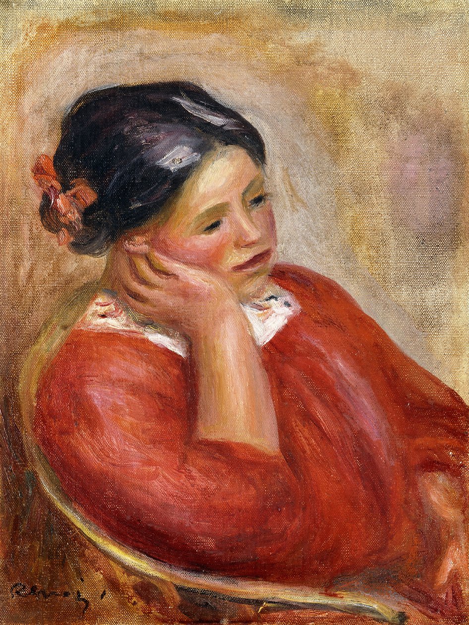 Gabrielle倾斜；加布里埃尔·阿库德（Gabrielle Acoudee）， 作者 皮埃尔·奥古斯特·雷诺阿