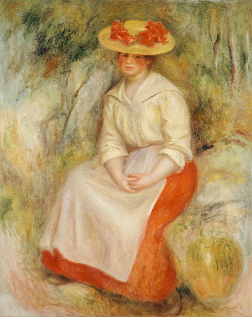 戴着草帽的加布里埃尔（Gabrielle），1900年 作者 皮埃尔·奥古斯特·雷诺阿