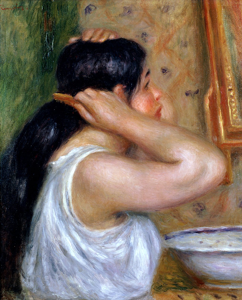 女孩梳理她的头发，1907-8 作者 皮埃尔·奥古斯特·雷诺阿