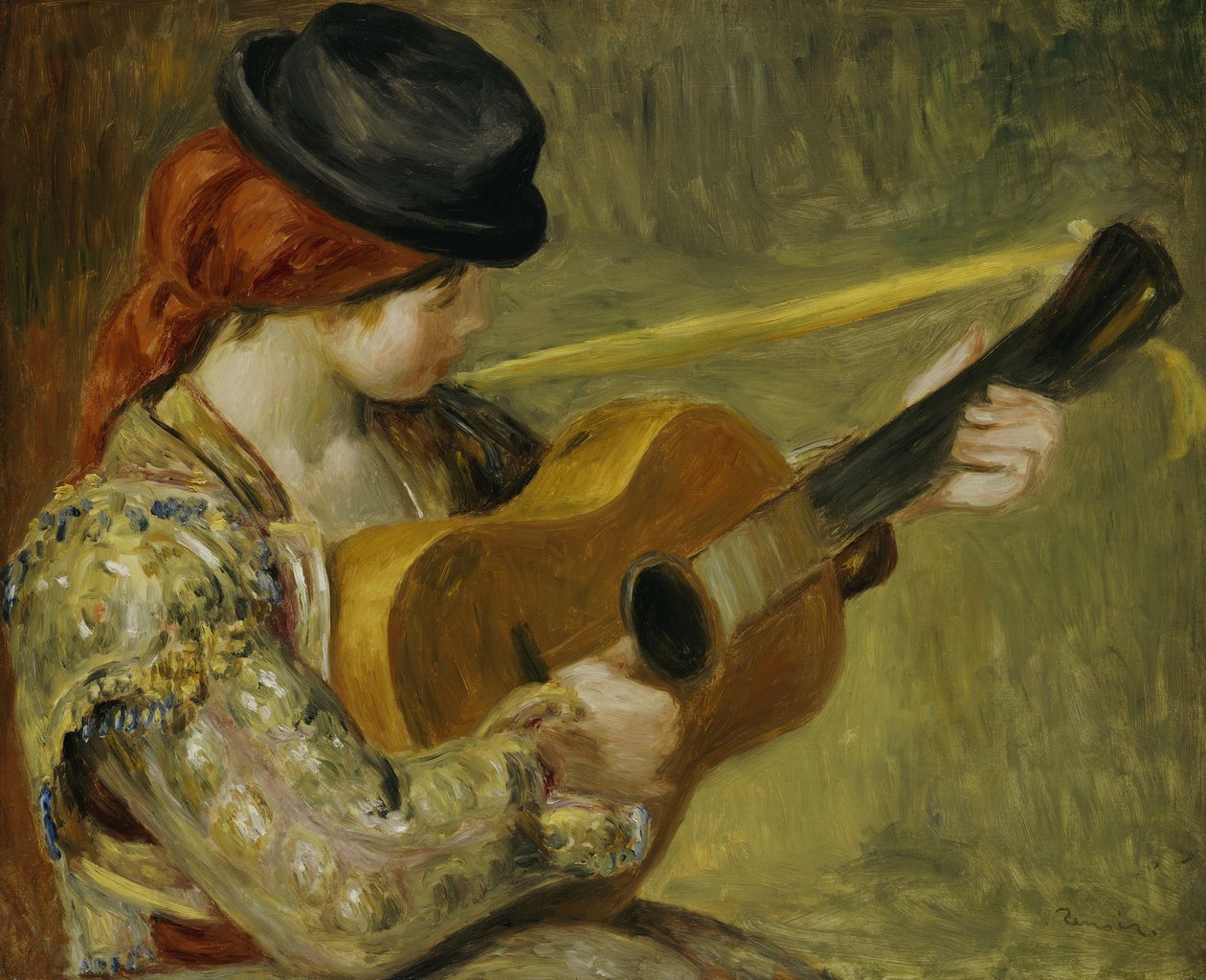 吉他的女孩，1897年 作者 皮埃尔·奥古斯特·雷诺阿