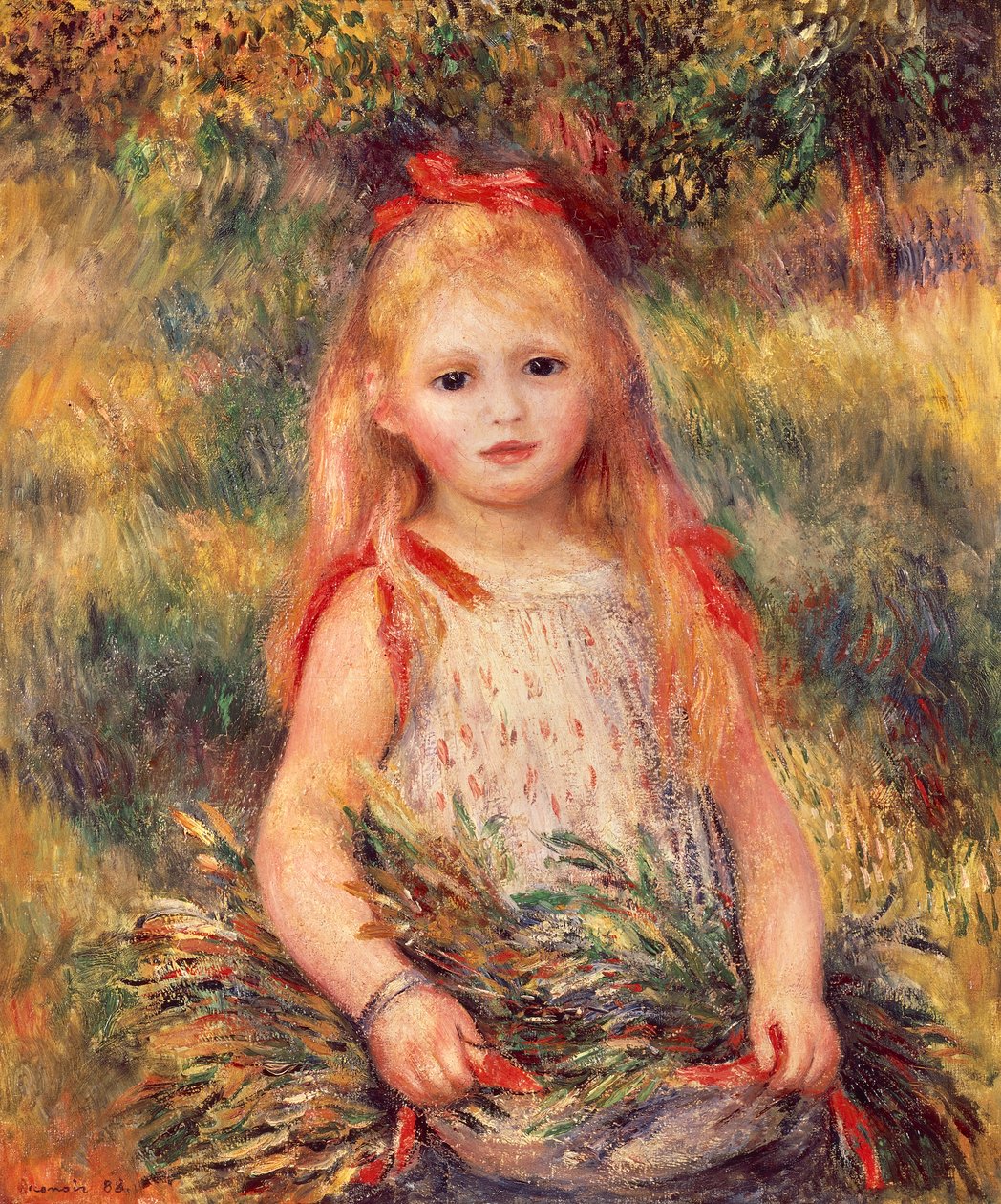 拿着玉米捆的女孩，皮埃尔·奥古斯特·雷诺阿（1841-1919），布面油画，65x54 厘米 作者 皮埃尔·奥古斯特·雷诺阿