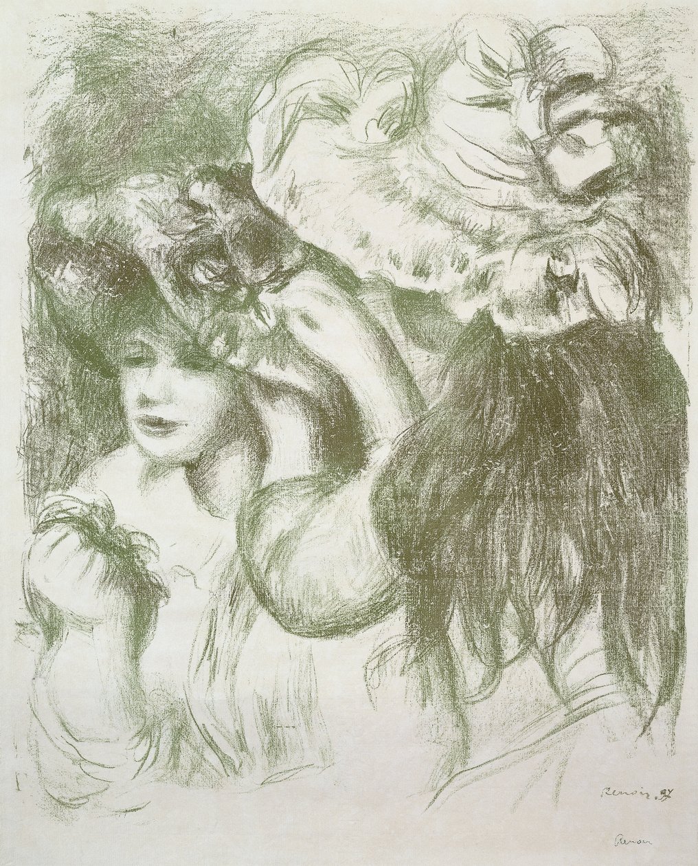 帽子别针，第一板； Le Chapeau Epingle，首映的普朗什，约1897年 作者 皮埃尔·奥古斯特·雷诺阿